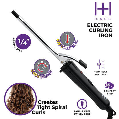 Hot & Hotter Electric Curling Iron 1/4 Inch, 1 Count, Silver