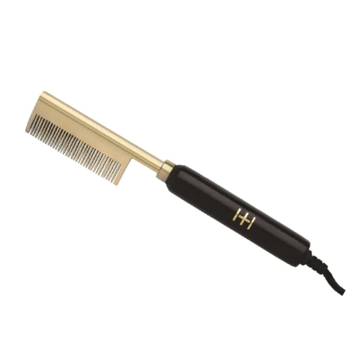 Hot & Hotter Electric Straightening Comb Medium Wide Teeth, 1 Count, Black & Gold