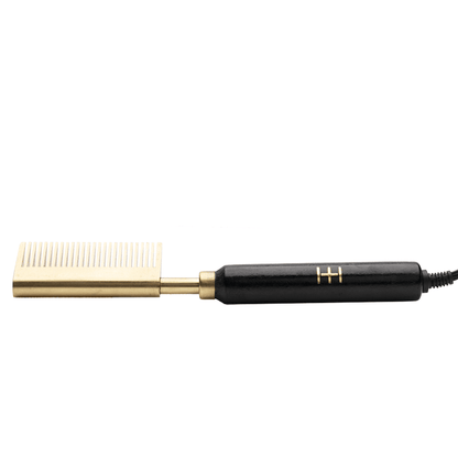 Hot & Hotter Electric Straightening Comb Medium Wide Teeth, 1 Count, Black & Gold