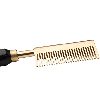Hot & Hotter Electric Straightening Comb Medium Wide Teeth, 1 Count, Black & Gold