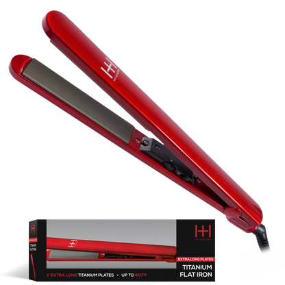 Hot & Hotter Extra Long Titanium Flat Iron 1 Inch, 1 Count, Red