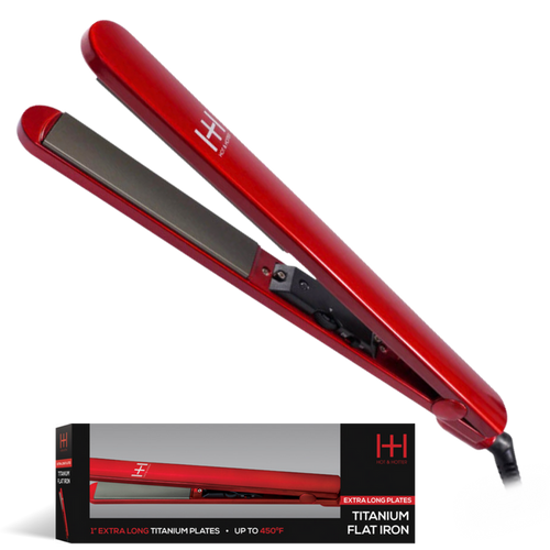 Hot & Hotter Extra Long Titanium Flat Iron 1 Inch, 1 Count, Red