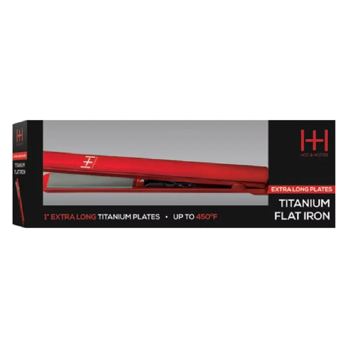 Hot & Hotter Extra Long Titanium Flat Iron 1 Inch, 1 Count, Red