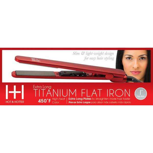 Hot & Hotter Extra Long Titanium Flat Iron 1 Inch, 1 Count, Red