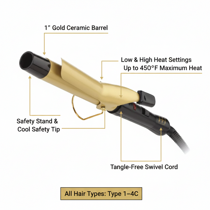 Hot & Hotter Gold Ceramic Electric Curling Iron 1 Inch, 1 Count, Gold & Black