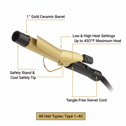 Hot & Hotter Gold Ceramic Electric Curling Iron 1 Inch, 1 Count, Gold & Black