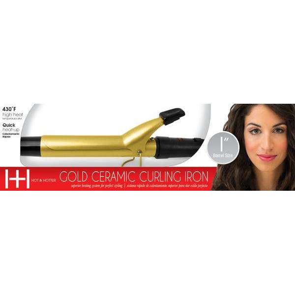 Hot & Hotter Gold Ceramic Electric Curling Iron 1 Inch, 1 Count, Gold & Black