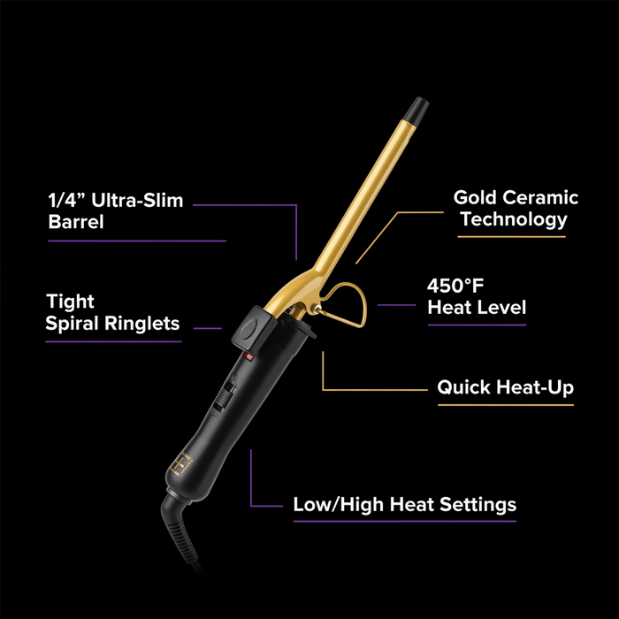 Hot & Hotter Gold Ceramic Electric Curling Iron 1/4 Inch, 1 Count, Gold