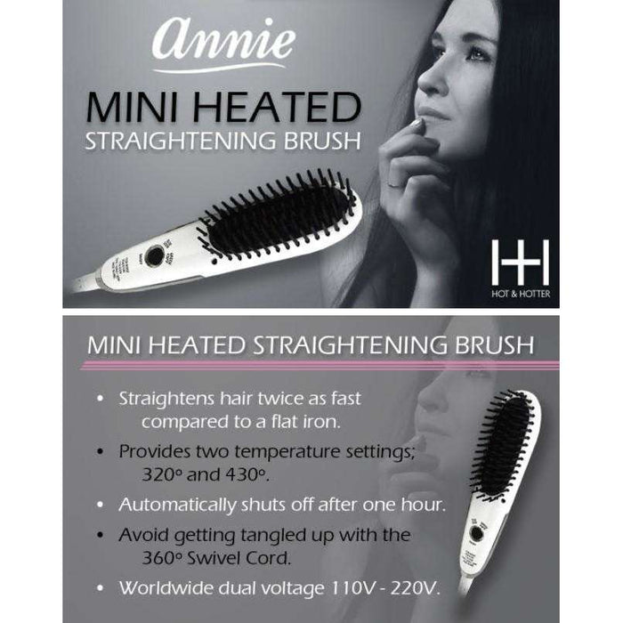 Hot & Hotter Mini Heated Straightening Brush, 1 Count Small Hot Styling Brush, White