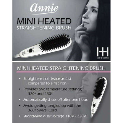 Hot & Hotter Mini Heated Straightening Brush, 1 Count Small Hot Styling Brush, White