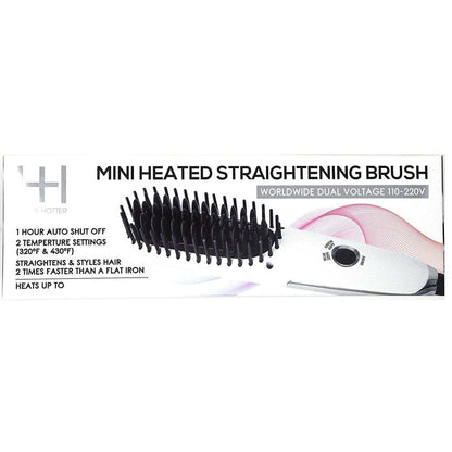 Hot & Hotter Mini Heated Straightening Brush, 1 Count Small Hot Styling Brush, White