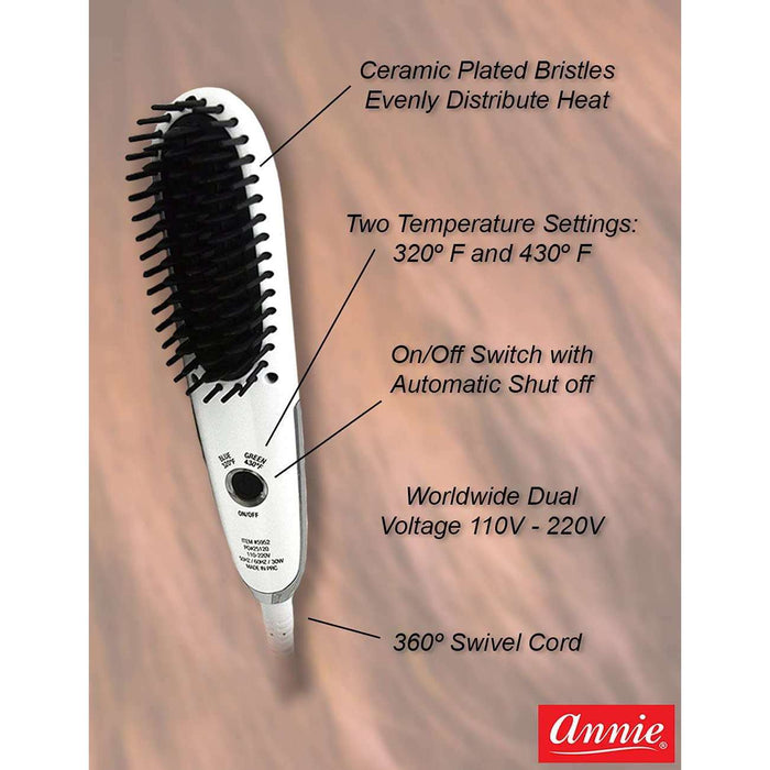 Hot & Hotter Mini Heated Straightening Brush, 1 Count Small Hot Styling Brush, White