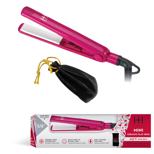 Hot & Hotter Pink Ceramic Flat Iron Mini 5/8in, 1 Count Travel Hair Straightener, Pink