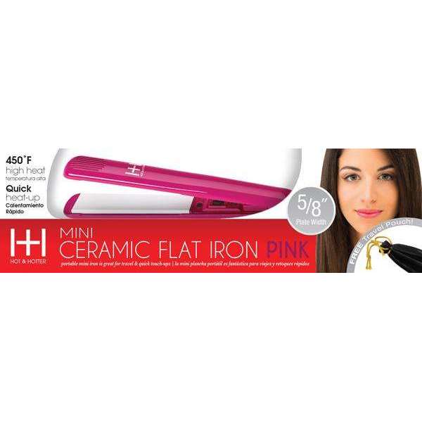 Hot & Hotter Pink Ceramic Flat Iron Mini 5/8in, 1 Count Travel Hair Straightener, Pink