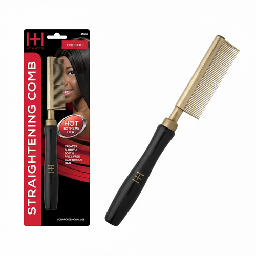 Hot & Hotter Thermal Straightening Comb Fine Teeth, 1 Count, Black & Gold