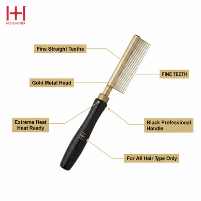 Hot & Hotter Thermal Straightening Comb Fine Teeth, 1 Count, Black & Gold