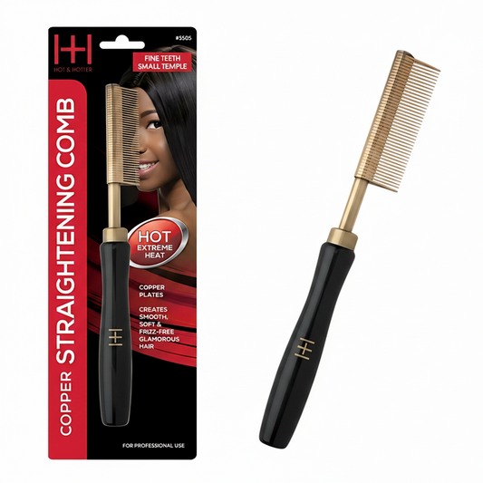 Hot & Hotter Thermal Straightening Comb Fine Teeth Small Temple Copper, 1 Count, Black & Gold