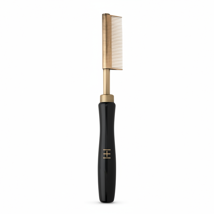 Hot & Hotter Thermal Straightening Comb Fine Teeth Small Temple Copper, 1 Count, Black & Gold