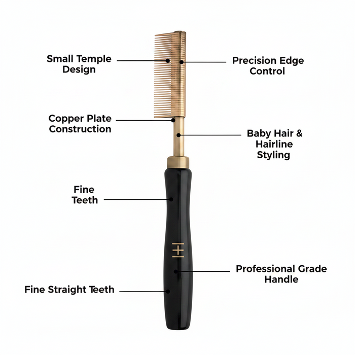 Hot & Hotter Thermal Straightening Comb Fine Teeth Small Temple Copper, 1 Count, Black & Gold