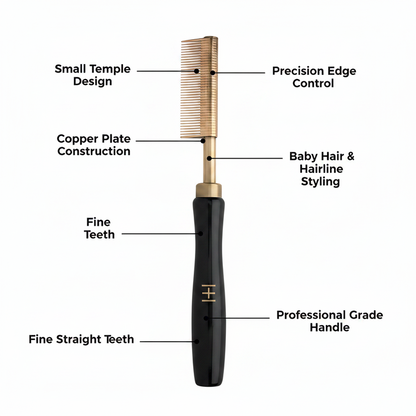 Hot & Hotter Thermal Straightening Comb Fine Teeth Small Temple Copper, 1 Count, Black & Gold