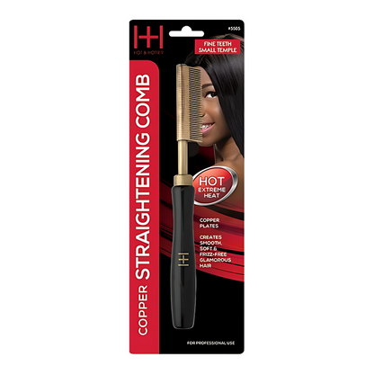 Hot & Hotter Thermal Straightening Comb Fine Teeth Small Temple Copper, 1 Count, Black & Gold