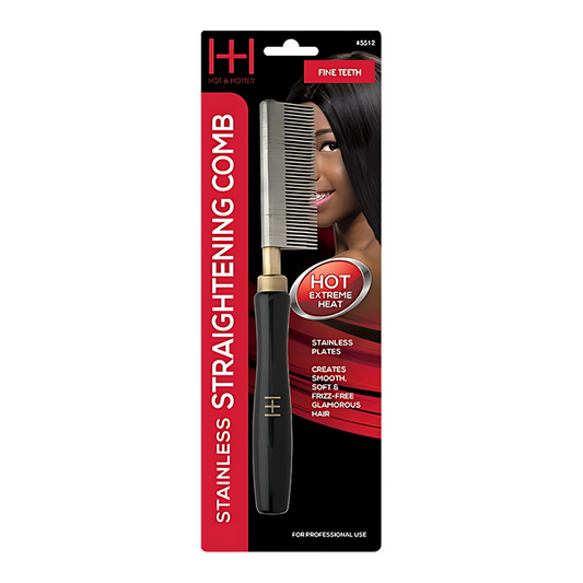 Hot & Hotter Thermal Straightening Comb Fine Teeth Stainless Steel, 1 Count, Black & Gold