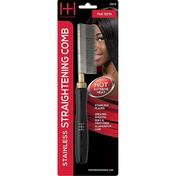 Hot & Hotter Thermal Straightening Comb Fine Teeth Stainless Steel, 1 Count, Black & Gold