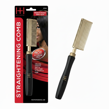 Hot & Hotter Thermal Straightening Comb Medium Teeth, 1 Count, Black & Gold
