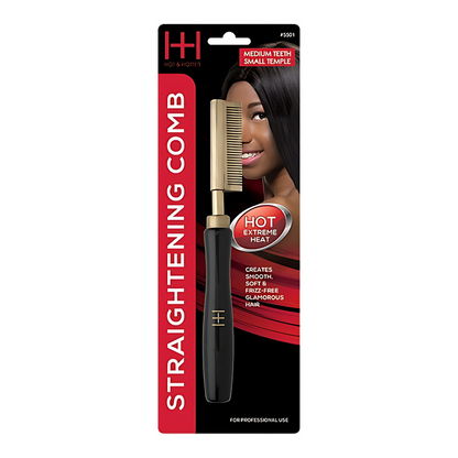 Hot & Hotter Thermal Straightening Comb Medium Teeth, 1 Count, Black & Gold