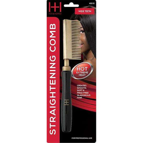Hot & Hotter Thermal Straightening Comb Wide Teeth, 1 Count, Black & Gold