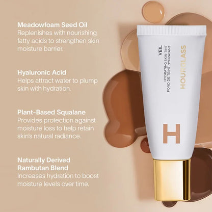 Hourglass Veil Hydrating Skin Tint Foundation Shade 13 NIB with smooth, creamy texture and natural finish in a sleek bottle.