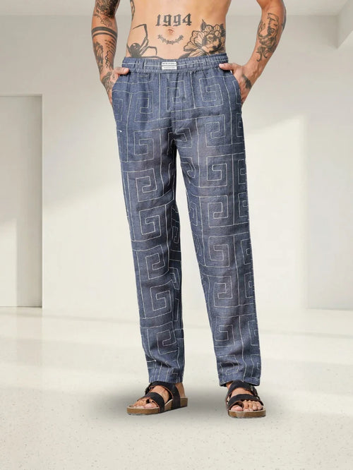 House Of Koala Blue Linen Blend Embroidered Relaxed Fit All Day Pants