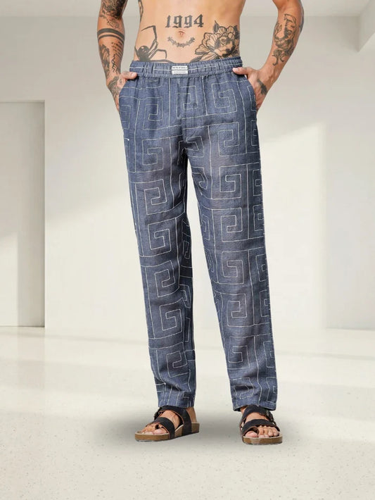 House Of Koala Blue Linen Blend Embroidered Relaxed Fit All Day Pants
