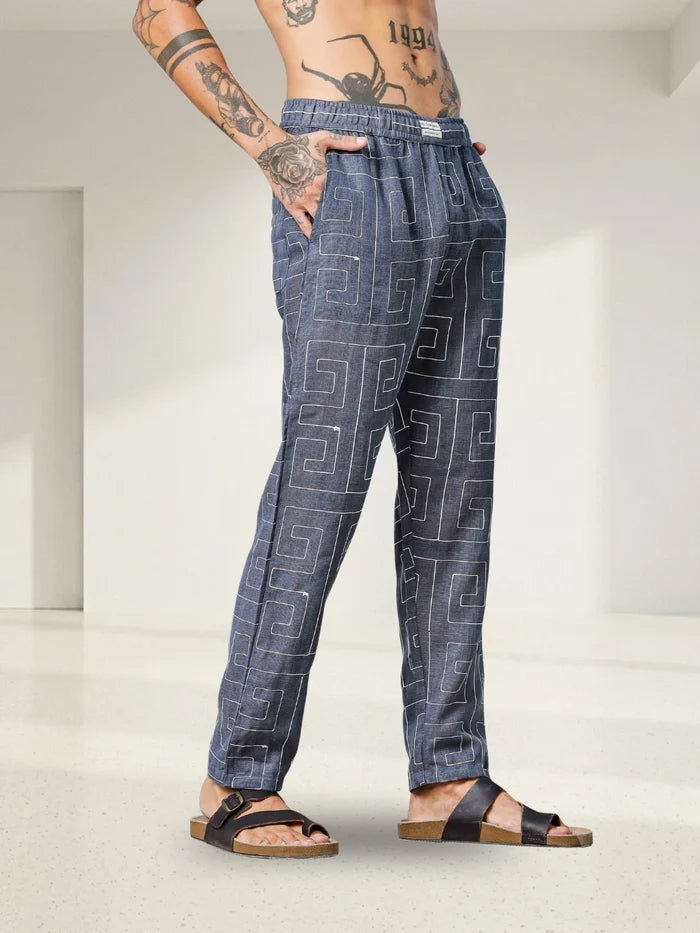 House Of Koala Blue Linen Blend Embroidered Relaxed Fit All Day Pants