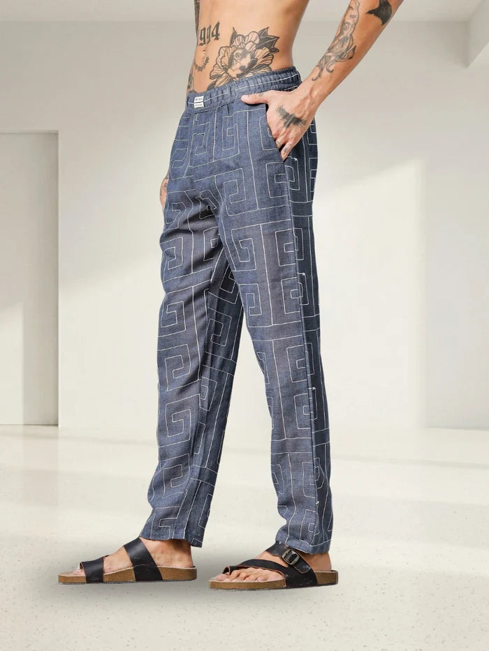 House Of Koala Blue Linen Blend Embroidered Relaxed Fit All Day Pants