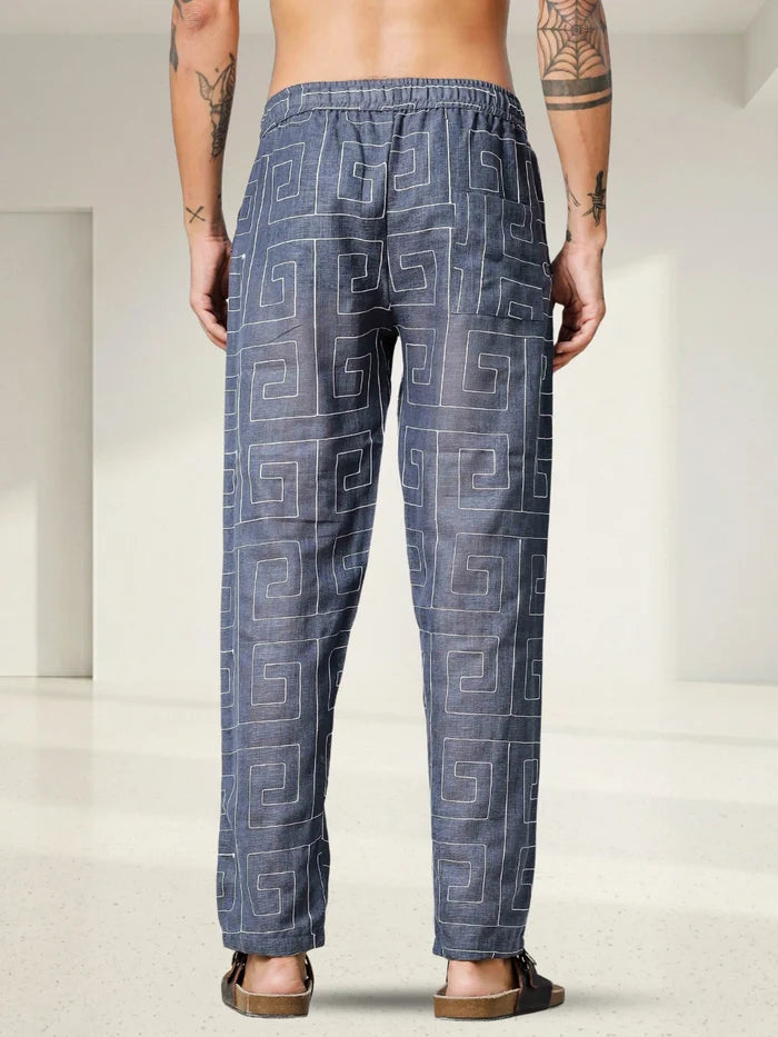House Of Koala Blue Linen Blend Embroidered Relaxed Fit All Day Pants