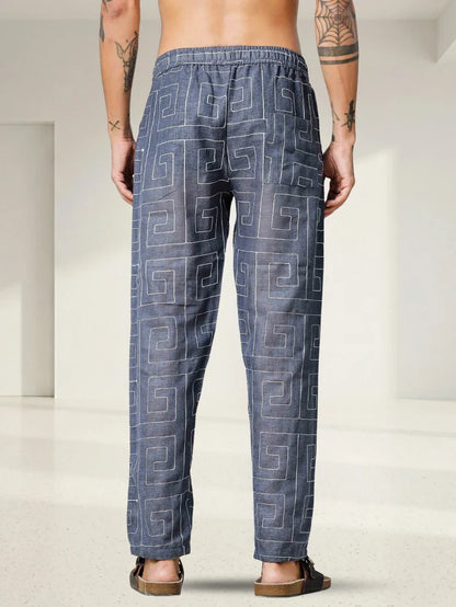 House Of Koala Blue Linen Blend Embroidered Relaxed Fit All Day Pants