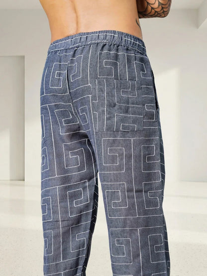 House Of Koala Blue Linen Blend Embroidered Relaxed Fit All Day Pants