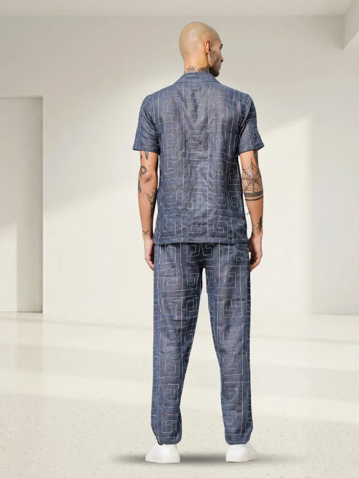 House Of Koala Blue Linen Blend Embroidered Relaxed Fit All Day Pants