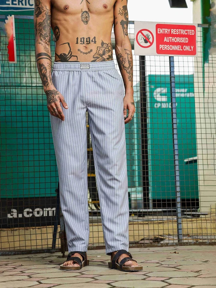 House Of Koala Grey Striped Textured Relaxed Fit All Day Pants