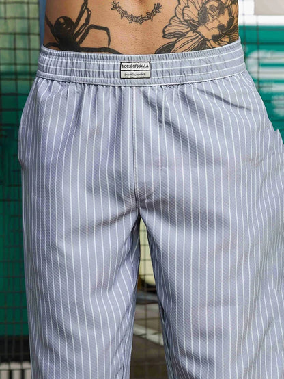 House Of Koala Grey Striped Textured Relaxed Fit All Day Pants