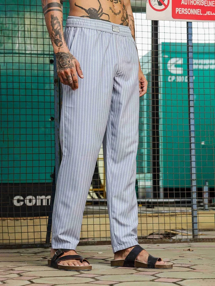 House Of Koala Grey Striped Textured Relaxed Fit All Day Pants