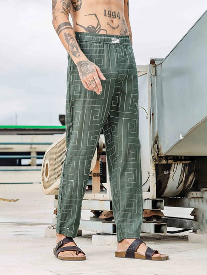 House Of Koala Olive Linen Blend Embroidered Relaxed Fit All Day Pants