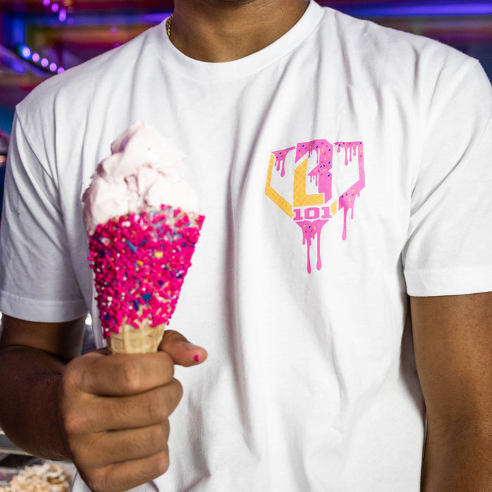 Strawberry Ice Cream Youth Baseball Graphic Tee Shirt Pink and White
