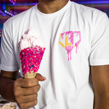 Strawberry Ice Cream Youth Baseball Graphic Tee Shirt Pink and White