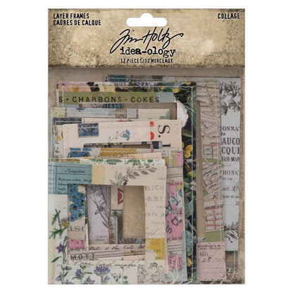 Idea-Ology - Layer Frames - 12/Pkg - Collage. Unique and attractive Tim Holtz Layer Frames Collage, the perfect way to showcase small portraits and art. This set includes an assortment of 12 unique collage frames, each accented with white stitching. Available at Embellish Away located in Bowmanville Ontario Canada.