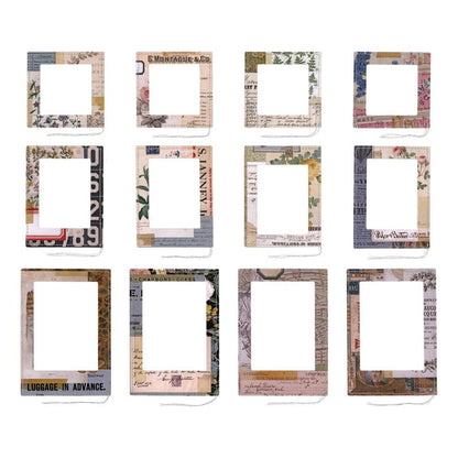 Idea-Ology - Layer Frames - 12/Pkg - Collage. Unique and attractive Tim Holtz Layer Frames Collage, the perfect way to showcase small portraits and art. This set includes an assortment of 12 unique collage frames, each accented with white stitching. Available at Embellish Away located in Bowmanville Ontario Canada.