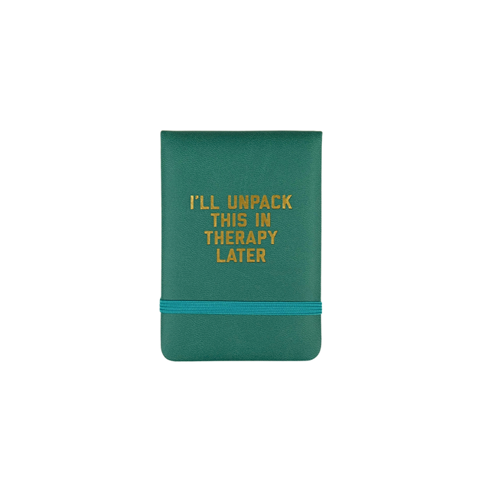Golden Gems I'll Unpack This in Therapy Later mini lined journal with a soft cover and motivational quote on the front page.
