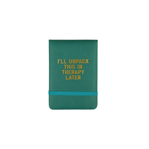 Golden Gems I'll Unpack This in Therapy Later mini lined journal with a soft cover and motivational quote on the front page.