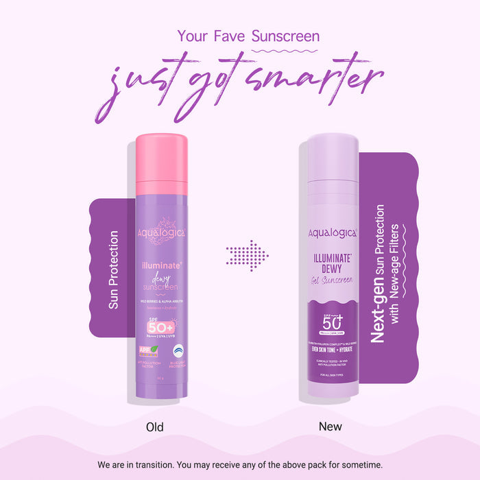 Illuminate+ Dewy Gel Sunscreen SPF 50+ PA++++ with 2% Arbutin-Hyaluron Complex™ & Wild Berries - 50g